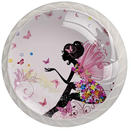 EZIOLY Lot de 4 boutons de tiroir en forme de fée et papillon pour cuisine, chambre à coucher, commode, salle de bain