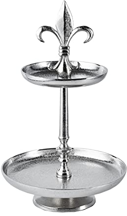 Etagere Lilie 2-Stöckig Dekoteller Schale Deko Dekoration - Servierplatte Groß aus Metall Aluminium - Silber Luxus - Tischdeko Hochzeit - Weihnachtsdeko für Wohnzimmer, Esszimmer oder Küche - 50 cm