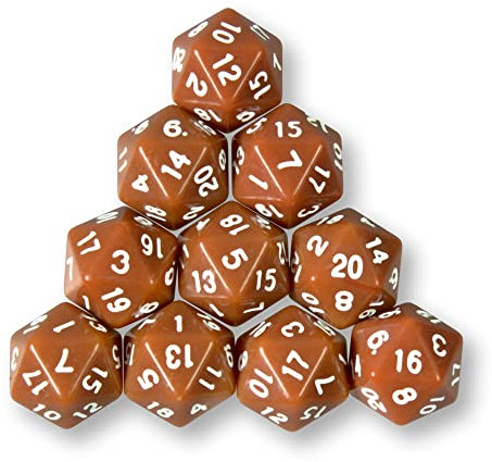10x polyedrische W20 Würfel für Rollen- und Tabletopspiele (braun)
