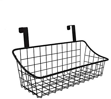 HDYOUDO Korb mit Haken, Gitter-Aufbewahrungskorb, zum Aufhängen hinter einer Tür oder an einem Geländer, über der Schranktür, klein, schwarz, 1 Stück