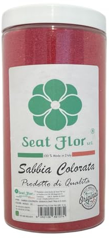 Seat Flor srl® Sabbia colorata, sabbia per decorazioni, sabbia per wedding, sabbia mis. 0.3/0.7 mm. in barattolo da 750 gr. (25 colori disponibili) (Rot)