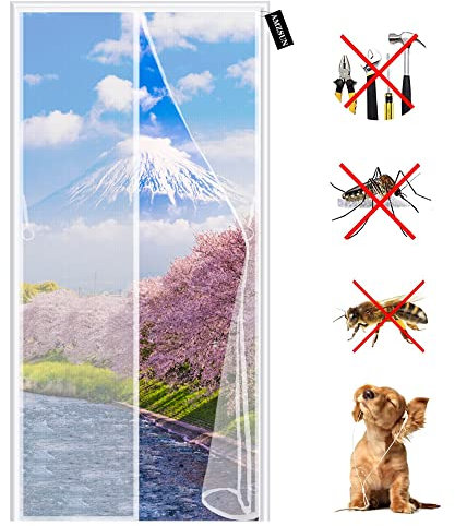 Zanzariera Magnetica 75 x 230 cm Chiusura Automatica Tenda Anti Zanzare Insetti Impedendo Agli Insetti Di Entrare per Porte di Soggiorno Camera da Letto Casa - Bianco