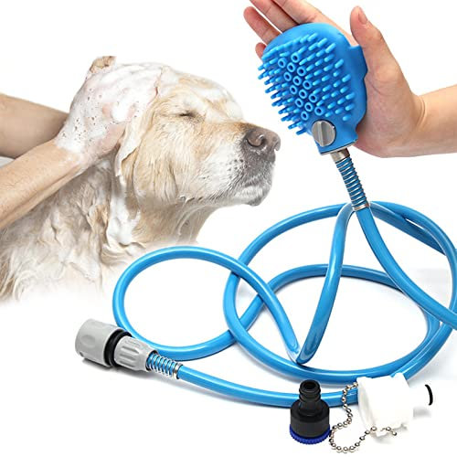 XUBX Pomme de Douche pour Animal Domestique, Pulvérisateur Douche Chien, Outil de Bain pour Chien avec Brosse, Douche pour Animaux de Compagnie, Tuyau de 2.5m, 2 Adaptateurs