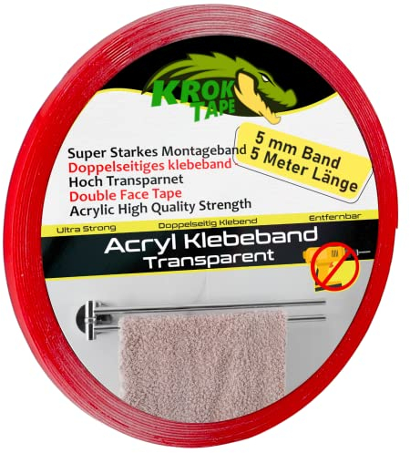 Magnet-Kauf Doppelseitiges Klebeband Transparent Acryl Tape Extra Stark Für Innen- und Außen Montage Acrylklebeband - Dauerhafte Klebekraft Montageband 5 Meter Länge (5 mm x 5m)