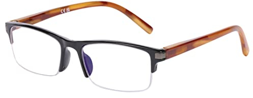 DOOViC Blaulichtfilter Lesebrille Schwarz Rechteckig Halbrand Computerbrille Lesehilfe mit Sehstärke für Herren/Damen 1.75