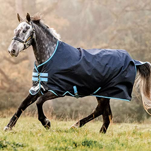 Horseware Irland Amigo Bravo 12 Original Pferdedecke (100g Medium-Lite), Marineblau (mit türkis-aqua-blauem Rand), Größe:66