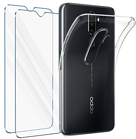Vauki Cover per OPPO A5(2020) OPPO A9(2020)con 2 Pezzi Vetro Temperato,Custodia Ultra Trasparente Silicone Morbido TPU e Pellicola Protettiva,Antiurto Sottile Cellulare Case per OPPO A5 6.5