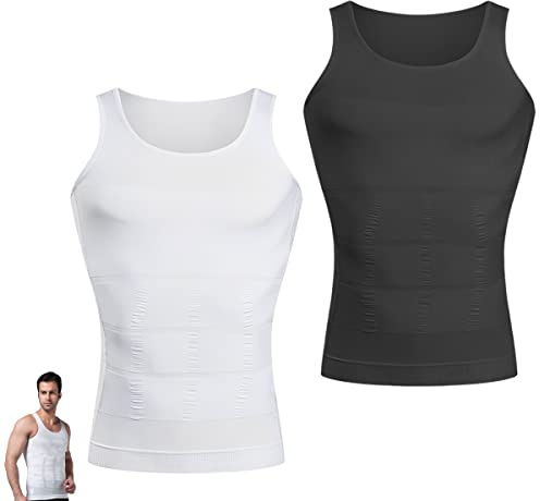 SamHeng Camisas de compresión de hombres, 2 Pack chaleco de cuerpo adelgazante Vest Control de la abdominación de estribos abdomen camiseta sin mangas