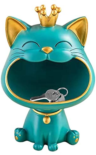 smashing Lachende Katze Figuren Statue - Big Mouths Katze Statue Aufbewahrungsbox | Maneki Neko Fortune Cat Skulptur | Schmuck Stueck Katze Figuren Lagerung Box Schlüssel Schale Schmuck Tablett
