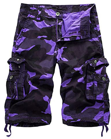 New front Pantaloncini Mimetici da Uomo Bermuda Cargo Uomo Cargo Shorts Pantaloncini Cargo Uomo Pantaloncini Cotone Uomo Estate Tasca di Grande capacità Viola 48