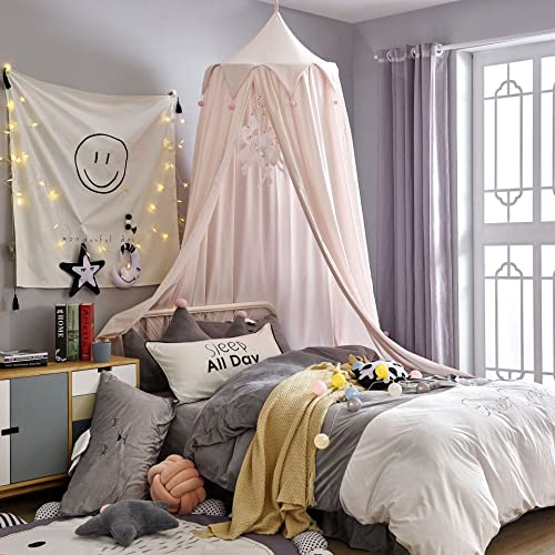 Surwin Ciel de Lit pour Bébé Enfants, Moustiquaire Rideau Baldaquin Dôme Romantique Princesse Tente de Lit avec Ballon, Décoration Chambre à Coucher Dressing Lecture Maison de Jeux (Rose Clair)