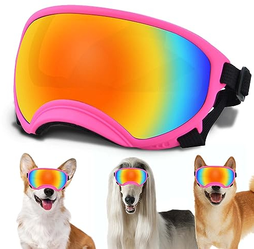 NICERINC PET YD-230706668 Sonnenbrille für kleine Hunde, verstellbarer Riemen, UV-Schutz, winddicht, für kleine Hunde, Augenschutz, weicher rosa Rahmen und farbige Gläser, Größe S