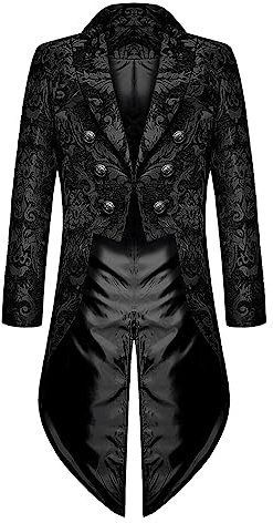 KUIH Jacke Herren Vintage Retro Frack Steampunk Gothic Gehrock Langarm-Smoking ohne Kapuze Mode Mittelalter Vintage Uniform Smoking Mantel Viktorianischen Uniformkleid Männer Cosplay Kostüm