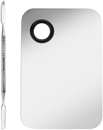 2 Pièces Mélange Maquillage Cosmétique Palette Inoxydable Acier Avec Spatule Professionnel Maquillage Outil Pour Teint Fond Mélange Maquillage Plaque Nail Art (Argent)