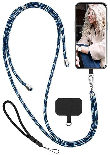 moex Unleash für HTC U23 Pro Handyband zum Umhängen ohne Hülle, Handykette Universal mit Karabiner, Handy Band abnehmbar, Kette mit Pad für Handyhülle, Navy, Silber