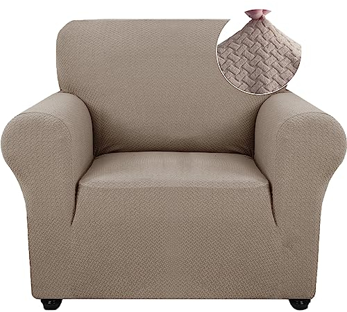 Ystyle Stretch Sofa überzug 1 Sitzer, Elastisch Sofabezug Mit Armlehnen, Jacquard Couch überzug rutschfest, Waschbar Sofa Cover Protector Für Hunde Haustiere, Sand