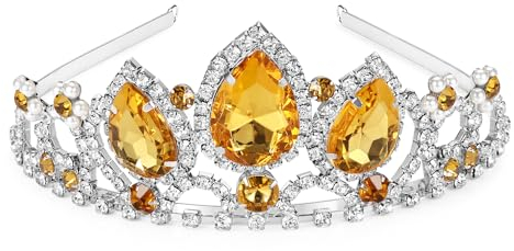 Prinzessin Krone Halloween Cosplay Haar Zubehör Mädchen Hübsch Rapunzel Tiara Gelber Stein Glitzernde Tiara Braut Hochzeit Kristall Haarband Tiara Festzug Tiara Geburtstagsgeschenke für Mädchen Frauen