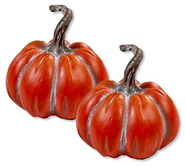 Polyresin Kürbis orange 8 x 8cm - 2 Stück Tisch-Deko Herbst wie echt Pumpkin Halloween Dekofigur