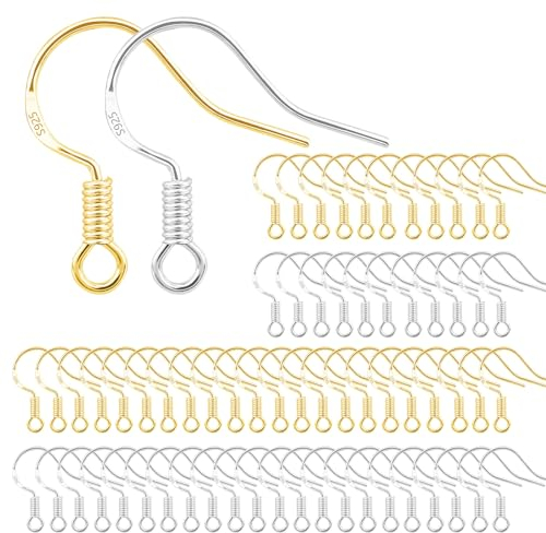 ALEXCRAFT Gold and Silber Ohrringe Selber Machen Set Ohrhaken 925 Sterling Silber für DIY Ohrhänger Schmuckherstellung Ohring Zubehör 100 Stück