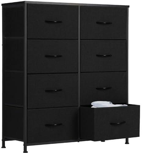 Sweetcrispy Kommode für Schlafzimmer, breite Schublade Kommode, 8 Stoffschubladen mit Griffen, Schubladen aus Stoff, Schrank, TV Stand für Schlafzimmer, Schrank, Wohnzimmer, Kinderzimmer