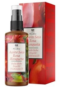 QKnatur Olio Secco di Rosa Mosqueta 100 ml: Nutrizione Intensa, Assorbimento Rapido, Antismagliature per Pelle e Capelli, Antiossidante, Anti-invecchiamento