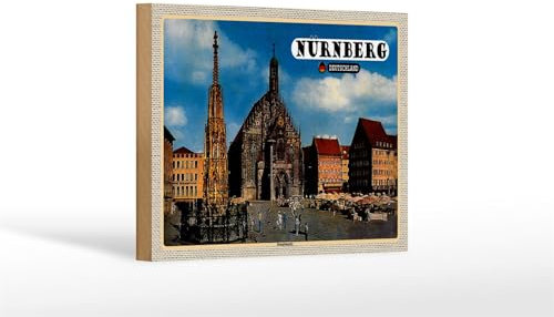 FEMER Holzschild Städte Nürnberg Hauptmarkt Gemälde 18x12 cm Dekoration