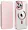 Bakicey Hülle für iPhone 15 Klapphülle Kompatibel mit mag-Safe Kartenfach PU Leder Anti-Kratzer Handyhülle mit RFID-Sperre Schutzhülle Transparent Flip Case Cover für iPhone 15, Rosé