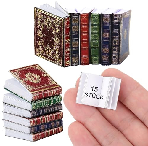 15 Stück Miniaturen Puppenhaus Bücher, 1:12 Maßstab Miniaturen Puppenhaus Bücher Assorted Miniaturen Bücher, Mini Bücher Modell Puppenhaus Dekoration Zubehör für Puppen Schlafzimmer Bibliothek