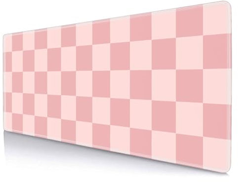 Sxckang Tapis de souris extra large à motif à carreaux rose pastel, tapis de protection de bureau pour le travail, la décoration de la maison, tapis de souris de jeu en caoutchouc antidérapant pour