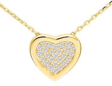 My Gold Damen Halskette Herzkette Gold 375 Kette mit Anhänger Echtes Gelbgold (9 Karat) Zirkonia Weiß 45cm Goldkette Claudia MOD-02206