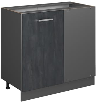 Vicco Eckunterschrank R-Line, Schwarz Beton/Anthrazit, 86 cm ohne Arbeitsplatte