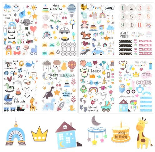 Sticker Babyalbum 215+ Motive, Selbstklebende Sticker Baby, Aufkleber Fotoalbum Baby Sticker Transparent, Sticker Fotoalbum für Babyparty Dekoration, DIY Karten, Fotoalbum - Blaues Thema