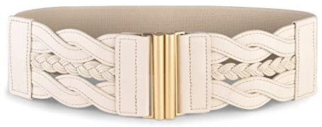 BlackButterfly Large Serre-taille Elastique Vintage Tressé Fermoir vertical Boucle Ajustable Taille Ceinture (Beige, S)