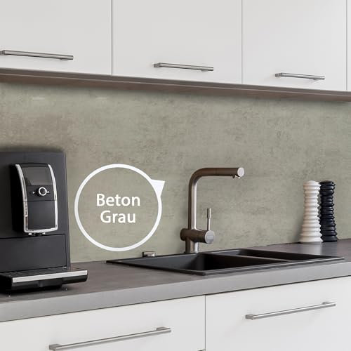 WALLando Premium Küchenrückwand, individueller Größenzuschnitt – Einfach zu montierende PVC-Wandverkleidung für die Küche – Hitzebeständiger Spritzschutz aus Kunststoffplatten – Beton grau