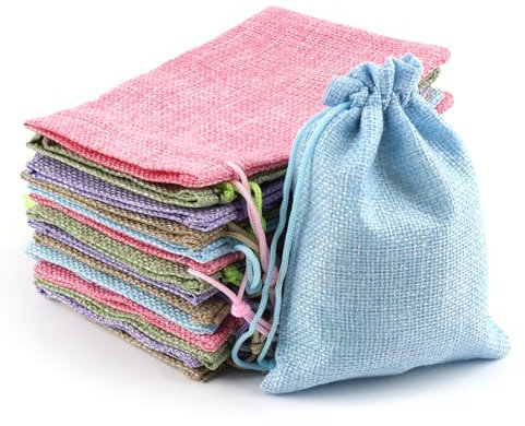 Hopton Jutesäckchen mit Kordelzug Bunte, 15 Stück Säckchen, 10 x 14 cm Wiederverwendbare Stoffbeutel Klein, 5 Farben Stoffsäckchen zum Befüllen, für Schmuck Tee Kaffee Gewürze Süßigkeiten Basteln