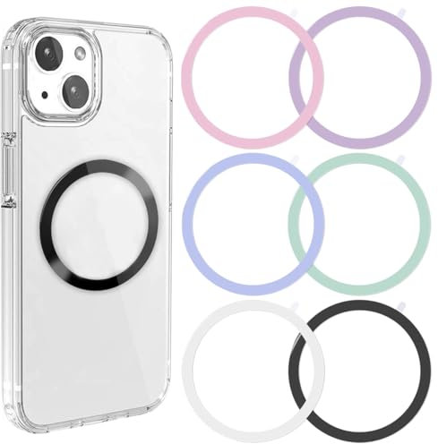 6 Colors Universal Metal Rings Compatible with Magsafe Magnetic Wireless Charger, Adapter Ring Sticker for Cell Phone Case Magnet Wireless Charging, Compatible with iPhone 16/15/14/ Samsung Galaxy