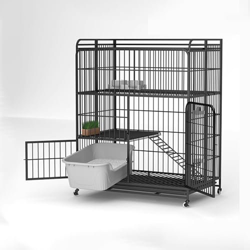 Freigehege für Kaninchen mit Dach 2/3-stöckiges Katzengehege Outdoor Balkon for Den Innenbereich mit Abschließbarer Tür for 2 Katzen, Kaninchenkäfig aus Metall(Black,77 * 52 * 108cm)