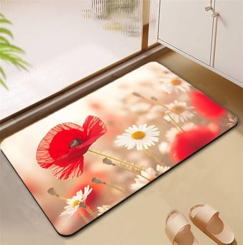 Badezimmerteppich Red Badematte Rutschfester 140x200cm, Super Absorbierender Badteppich rutschfest Waschbar Duschvorleger Schnelltrocknend Badvorleger Badematte Dünne Stone Bath Mat Mats D4-638