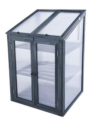 Wooden Greenhouse 3-Tier Cold Frame Growhouse for Garden & Patio Portable Wooden Transparent Green House for Vegetables & Plants Weather-Resistant Wooden Frame with Adjustable Lids & Hinged Doors