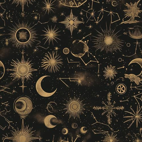 JIAOQSS Self Adhesive Wallpaper Black Gold Sky Stick on Wallpaper Sun Moon Star Wall Paper Vinyl Wallpaper Waterproof Renovation Living Room Wall Wallpaper