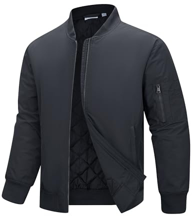 33,000ft Bomber Jacket Men Waterproof Windbreaker Insulated Puffer Jackets Sports Jackets Outwear for Motorcycle Hiking Golf Sailing Dark Grey M