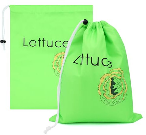 Bekecidi 2 Pcs Green Lettuce Bags, Vegetable Storage Bag Reusable Produce Bags Banana Keep Fresh Drawstring Storage Bag Prevents Odor for Fruits and Vegetables, 35x28cm