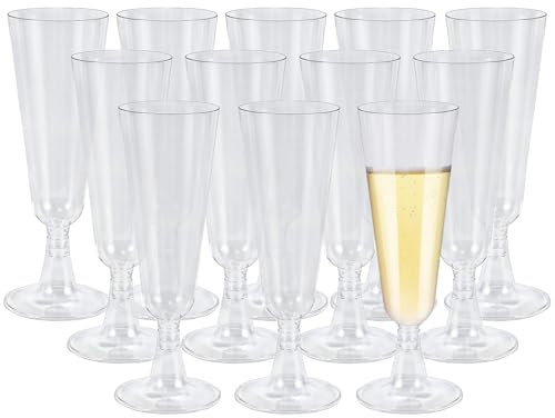 OZDEMIR 25Pcs Plastic Champagne Flutes, 160ml/5oz Reusable Prosecco Glasses, Transparent Champagne Glasses for Parties, Birthdays, Weddings