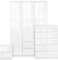 Blisswood High Gloss Wardrobe Furniture Set – 3 Door White Wardrobe + 5 Storage Drawer Chest of Drawers + 2 Drawer Bedside Table Cabinet for Bedroom - MDF Wooden 3 Piece Bedroom Set - Large Cupboard