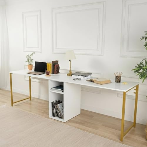 Dmora Schreibtisch Caprioli 240x60x74cm Weiß, 1 Fach