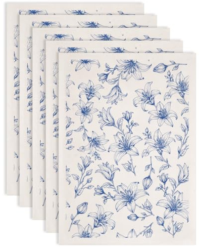 SUPERDANT 5 pz. Trasferimenti Sotto Smalto A Forma di Gigli per Adesivi di Trasferimento di Fiori In Ceramica Decalcomanie In Ceramica Carta per Trasferimenti Sotto Smalto Blu 52x37cm