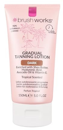 Brushworks Gradual Tanning Lotion Dark 150ml - Gradual Tan for a Radiant Sun Kissed Glow, Lightweight, Fast-Absorbing Self Tan with Skincare Ingredients, Tropical Scented, Vegan & Cruelty Free