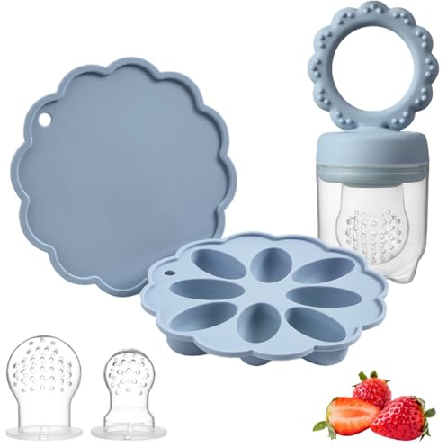 Mangeoire à fruits pour bébé - Moules à sucettes glacées - Mangeoire à fruits pour soulager la dentition des bébés - Mangeoire pour bébé - Alimentation sûre - Comprend 3 tétines supplémentaires
