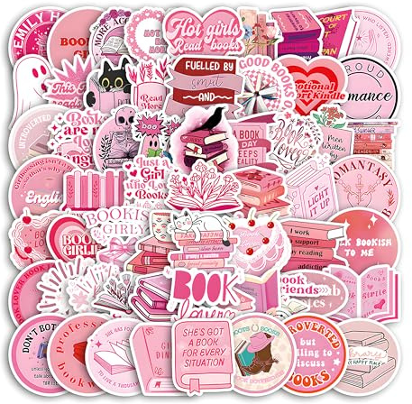 60pcs Rosa Buchaufkleber, Schöne Aufkleber, Buchaufkleber, Wasserfest, Geeignet für Frauen, Mädchen, Buchliebhaber und Erwachsene, Buchgeschenke