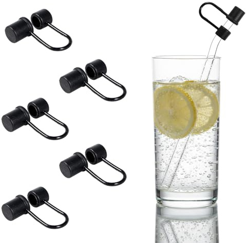 6Pcs Silicone Straw Cap Covers, 10mm Llid Leakproof Straw Topper for Stanley Cup, Dust-Proof Reusable (Black)